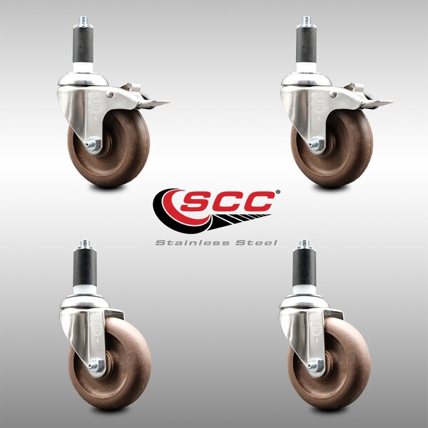 Service Caster 4 Inch 316SS High Temp Glass Filled Nylon 1-3/8 Inch Stem Caster Lck Brake, 2PK SS316TTLEX20S414-GFNSHT-2-S-2-138 - main